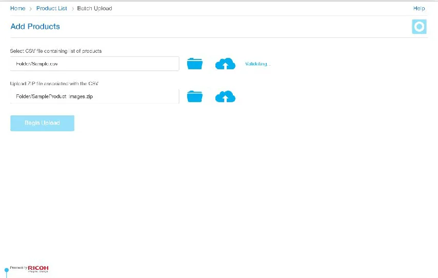 Add products screen for CSV and ZIP files from local or cloud storage