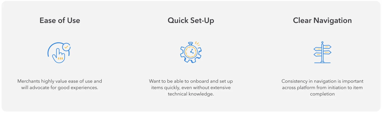 Three design principles: ease of use, quick set-up and clear navigation