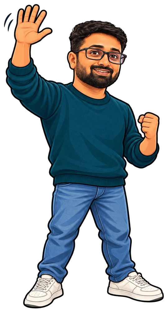 Cartoon of Pavan waving hello