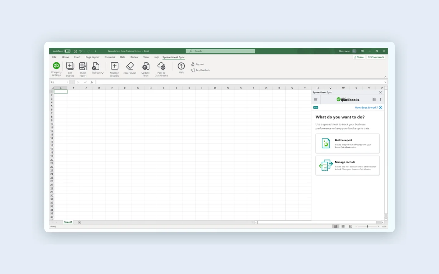 Choose the report to build in Excel
