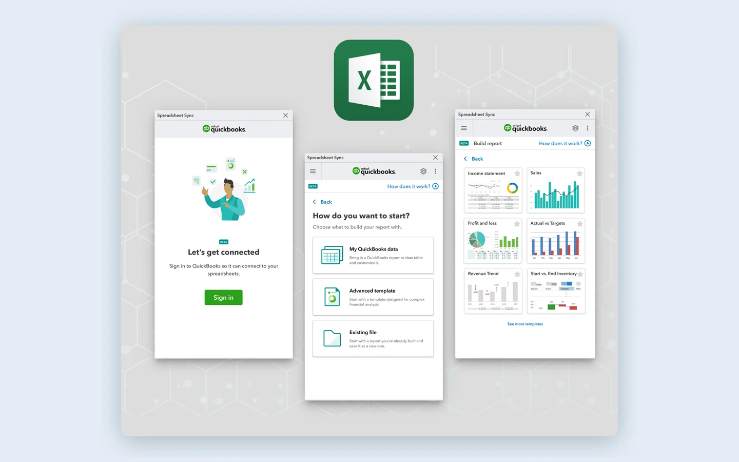 The Spreadsheet Sync add-in panels