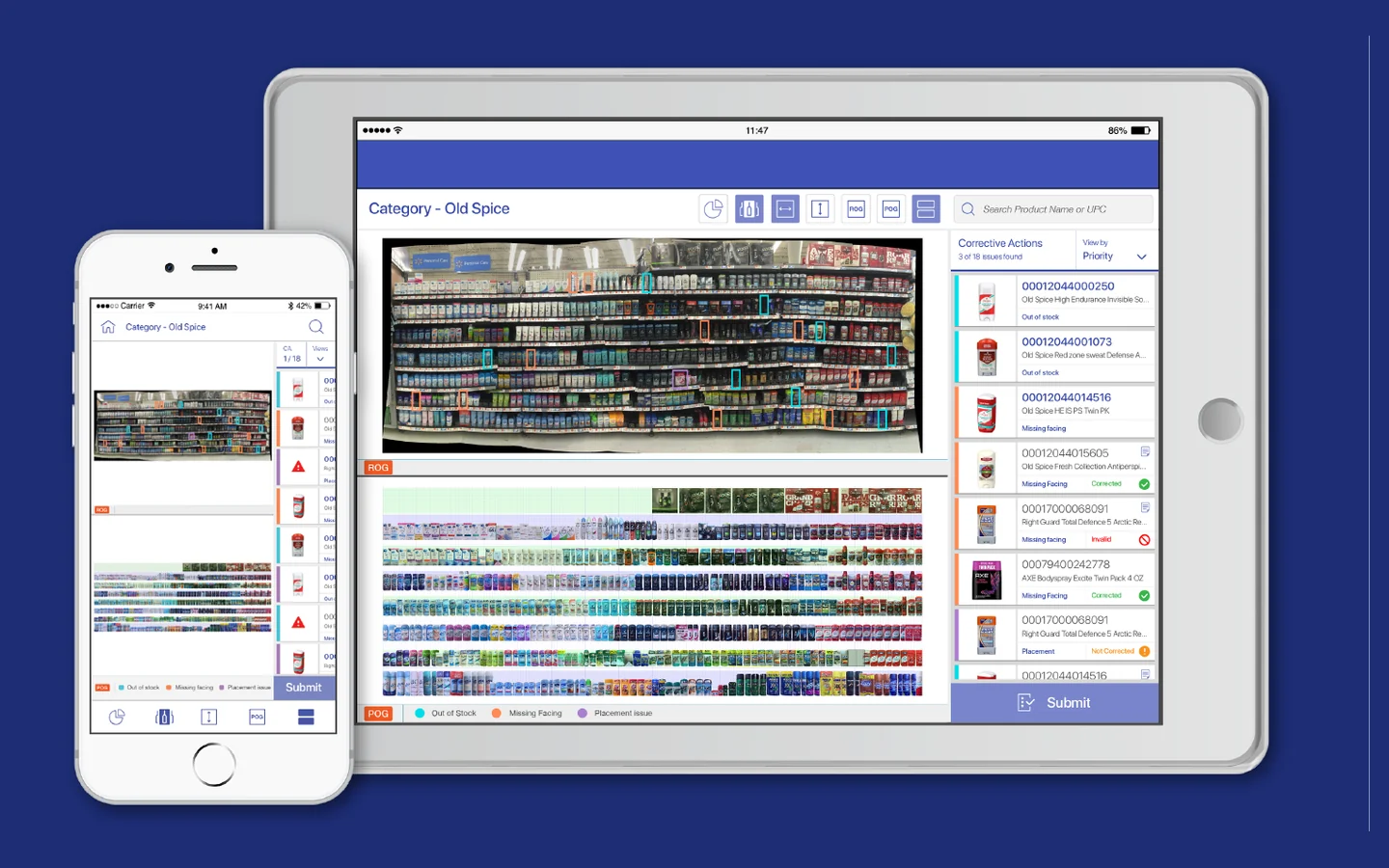 The real shelf against the planogram