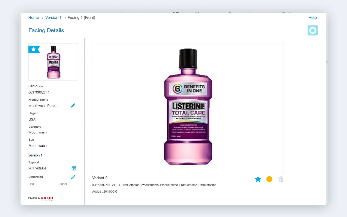 Facing details for one product version